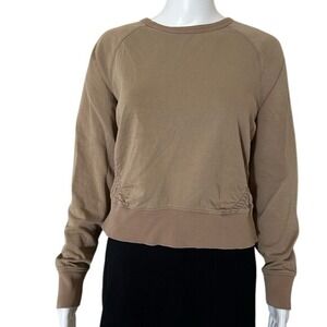 Athleta sundown puckered Long sleeve pullover sweatshirt Brown stone Beige Small